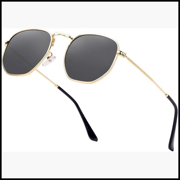 Metal Frame Polarized Sunglasses Hexagonal Retro Geometric Wrap Around